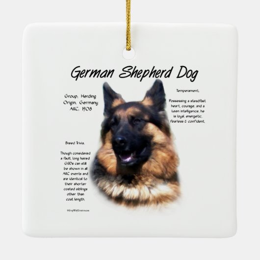 ドイツ羊飼い犬(ロングヘア)の歴史デザイン セラミックオーナメント (裏面)