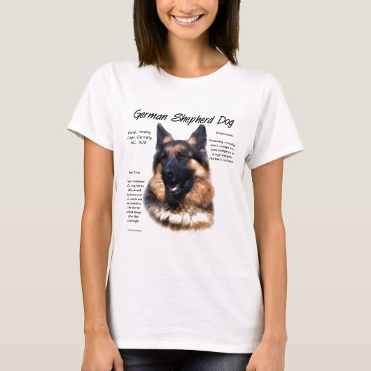 ドイツ羊飼い犬(ロングヘア)の歴史デザイン Tシャツ (正面)