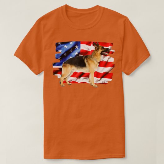 ドイツ羊飼い犬、米国国旗、7月4日 Tシャツ (デザイン正面)