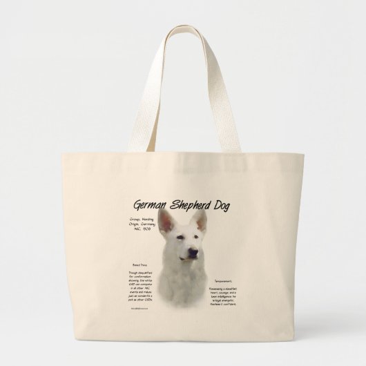 ドイツ羊飼い犬(wht)履歴デザイン ラージトートバッグ (正面)