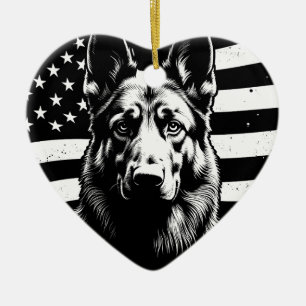 ドイツ羊飼い犬USA7月4日アメリカ国旗 セラミックオーナメント