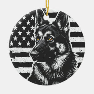 ドイツ羊飼い犬USA7月4日アメリカ国旗 セラミックオーナメント