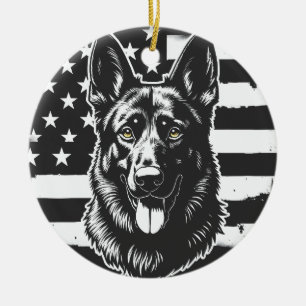 ドイツ羊飼い犬USA7月4日アメリカ国旗 セラミックオーナメント