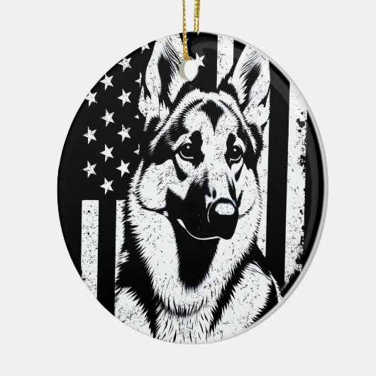 ドイツ羊飼い犬USA7月4日アメリカ国旗 セラミックオーナメント (左)