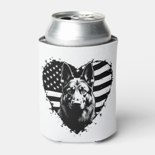 ドイツ羊飼い犬USA7月4日アメリカ国旗 缶クーラー (缶正面)
