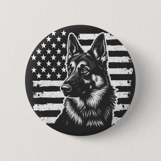 ドイツ羊飼い犬USA7月4日アメリカ国旗 缶バッジ (正面)