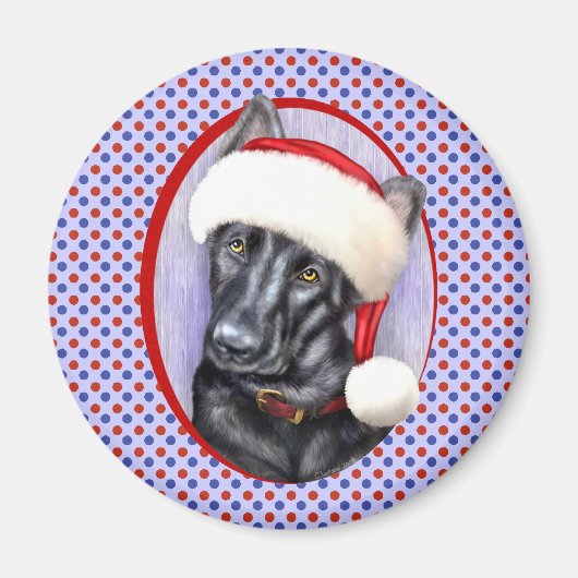 ドイツ羊飼いBLKクリスマスサンタカップ マグネット (正面)