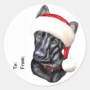 ドイツ羊飼いBLKクリスマスサンタップギフトラベル ラウンドシール