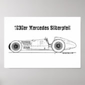 ドイツ自動車連合1939シルバーアロー設計図 ポスター (正面)