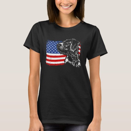 ドイツ誇りを持ったの金髪ポインタ米国国旗のパー Tシャツ (正面)