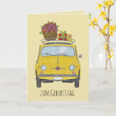 ドイツ誕生日レトロフィアット500カード カード (黄色い花)