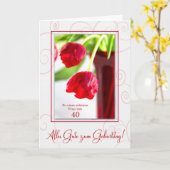 ドイツ語での40歳の誕生日ゲブルツタグ(赤いチューリップ) カード (黄色い花)