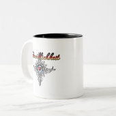 ドイツ語で着色されたバージョンの優しさ ツートーンマグカップ (正面左)