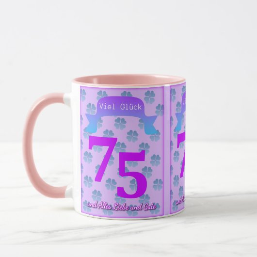 ドイツ語で75歳の誕生日をお祝いするマグカップ マグカップ (左)