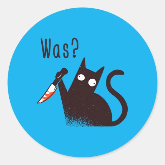 ドイツ語のクレイジーで面白いナイフを持った猫 ラウンドシール (正面)