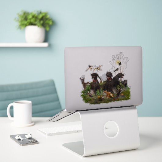 ドイツ語のポインタ シール (デスク上のノートパソコン)