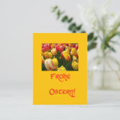 ドイツ語の混合チューリップ黄色のイースターグリーティング シーズンポストカード (スタンド正面)
