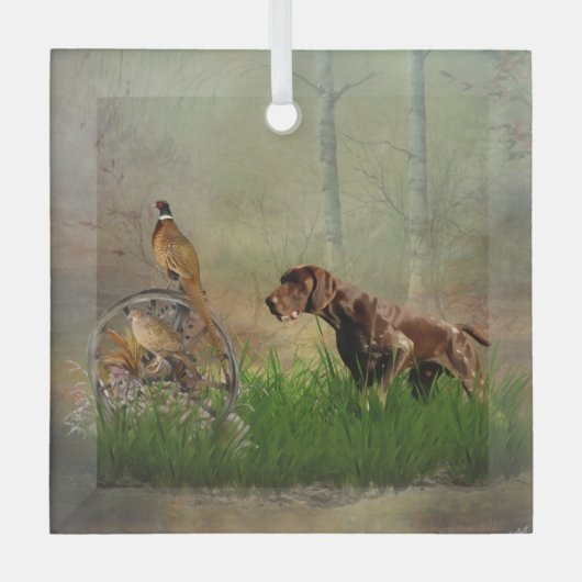 ドイツ語の短いポインタ(GSP) ガラスオーナメント (正面)