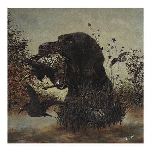 ドイツ語の金髪のポインタを持つウッドコック狩り フォトプリント            (正面)