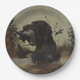 ドイツ語の金髪のポインタを持つウッドコック狩り ペーパープレート