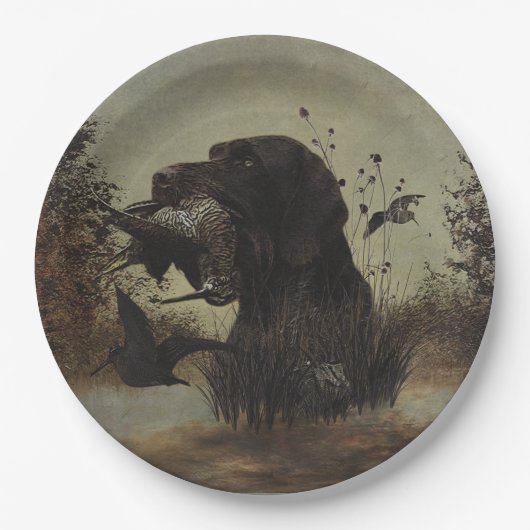 ドイツ語の金髪のポインタを持つウッドコック狩り ペーパープレート (正面)