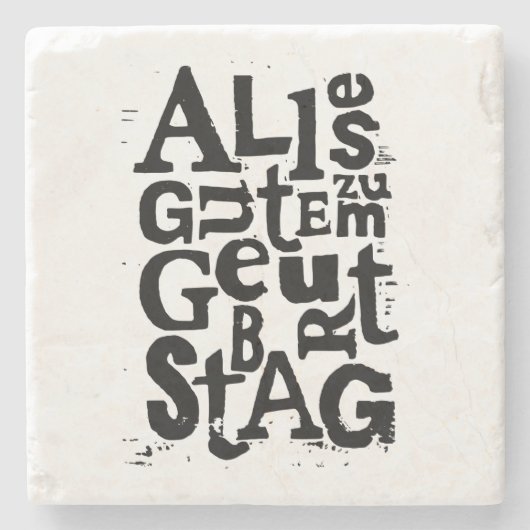 ドイツ語の「ハッピーバースデー」リノプリントストーンコースター ストーンコースター (正面)