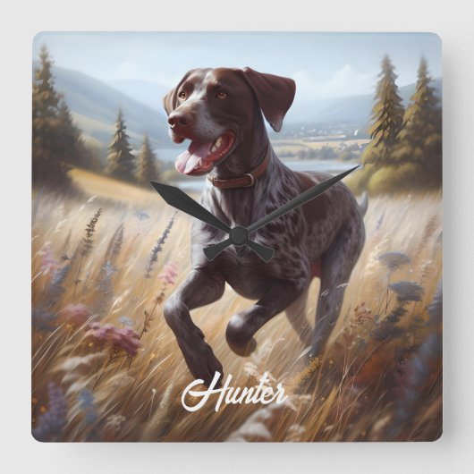 ドイツ語ショートエア走ポインタ スクエア壁時計 (正面)