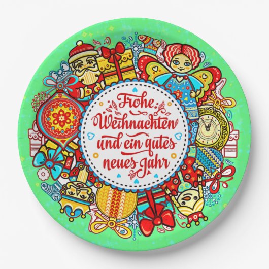 ドイツ語ハッピークリスマス&新年9» ペーパープレート (正面)