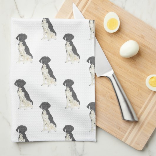 ドイツ語ポインタ（白黒） キッチンタオル (四つ折り)