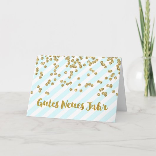 ドイツ語明けましておめでとうの金ゴールドの紙吹雪の青い縞 シーズンカード (正面)