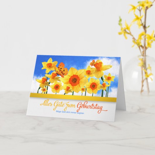 ドイツ語誕生日とDaffodilガーデン蝶 カード (黄色い花)