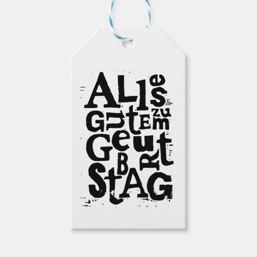 ドイツ語"ハッピーバースデー"リノプリント ギフトタグ (正面)