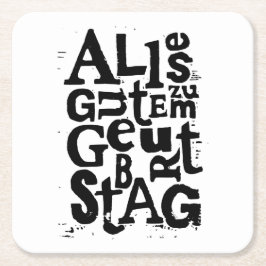 ドイツ語"ハッピーバースデー"リノプリント スクエアペーパーコースター