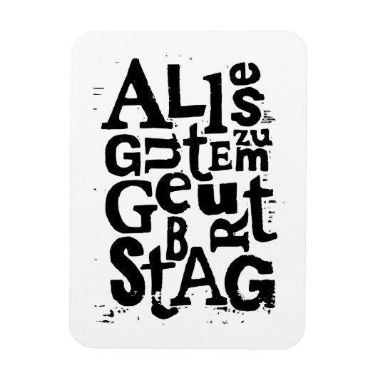 ドイツ語「ハッピーバースデー」リノプリント フレキシブルマグネット マグネット (縦)