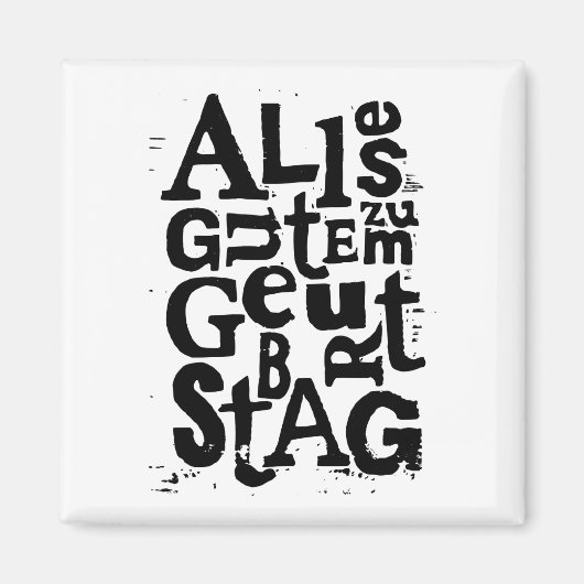 ドイツ語"ハッピーバースデー"リノプリント マグネット (正面)