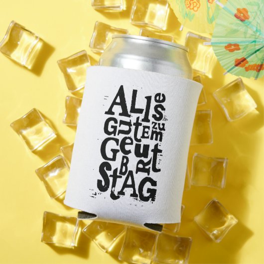 ドイツ語"ハッピーバースデー"リノプリント 缶クーラー (インサイチュ 夏)