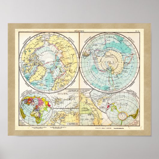 ドイツ語 – 極地図 ポスター (正面)