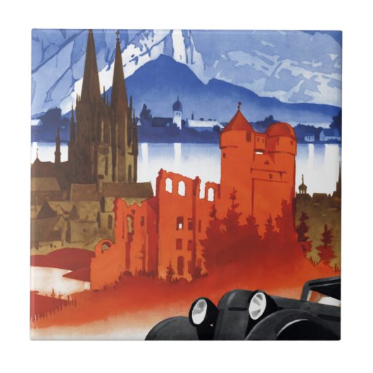 ドイツ車のヴィンテージ旅行で自動車に乗ること タイル (正面)