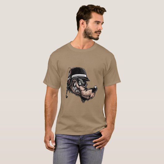ドイツ軍ヘルメットにダイナマイトを持つ漫画の狼 Tシャツ (正面フル)