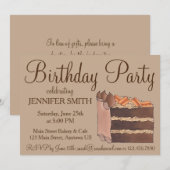 ドイツ風チョコレートケーキのスライス 誕生日パーティー 交換会 招待状 (正面/裏面)