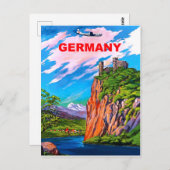 ドイツ飛んでいるへ、レーヌ川の城、ヴィンテージ ポストカード (正面/裏面)