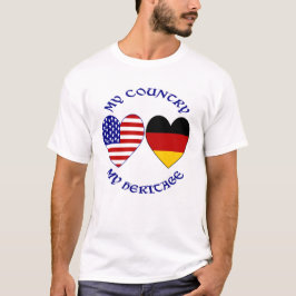 ドイツ アメリカ国旗 ハート 自分の国 自分の遺産 メンズ Tシャツ