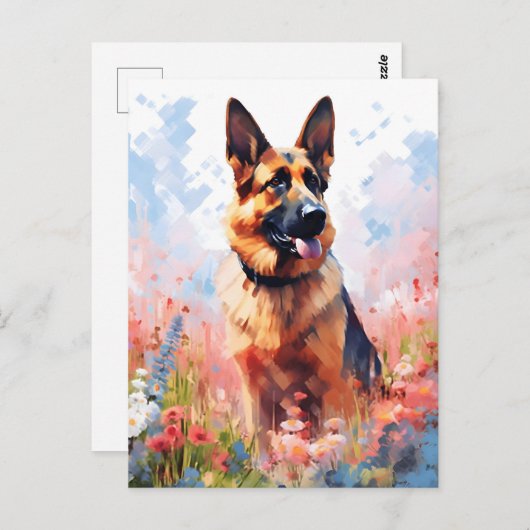 ドイツ・シェパードのカラフルな水彩画 ポストカード (正面/裏面)