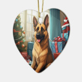 ドイツ・シェパードのクリスマス ペット オーナメント, 犬好き セラミックオーナメント (左)