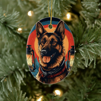 ドイツ・シェパードのクリスマス ペット オーナメント、犬好き セラミックオーナメント