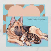 ドイツ・シェパード犬と猫の抱擁　かわいいホリデーカード シーズンカード (正面/裏面)