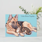 ドイツ・シェパード犬と猫の抱擁　かわいいホリデーカード シーズンカード (スタンド正面)