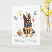 ドイツ・シェパード犬の誕生日おめでとう カード (黄色い花)