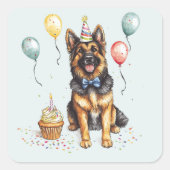 ドイツ・シェパード犬の誕生日おめでとう スクエアシール (正面)