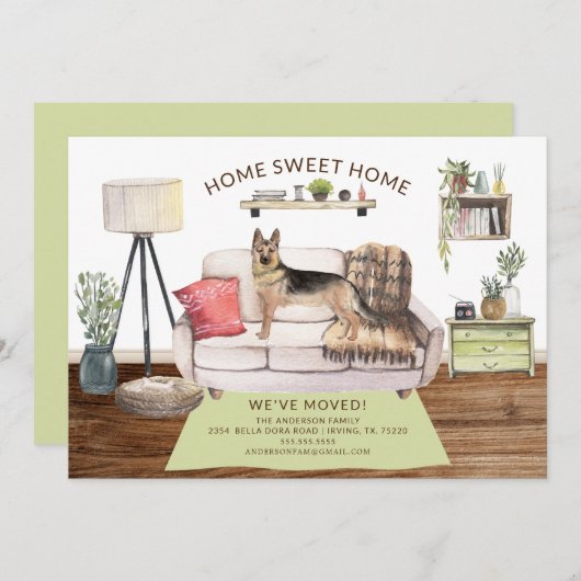 ドイツ・シェパード犬 引っ越しのお知らせ 招待状 (正面/裏面)